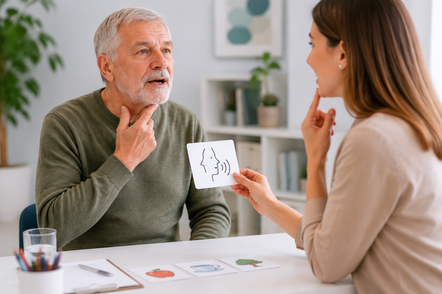 Senior in einer logopädischen Therapiestunde
